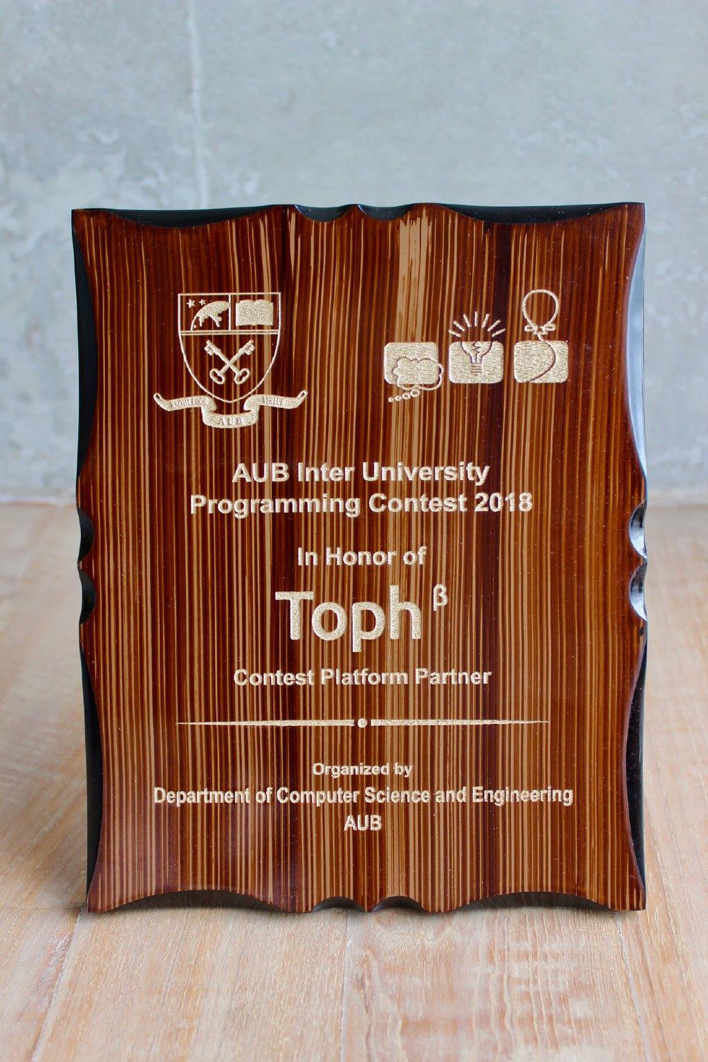 Award received by Toph at 1st AUB Inter University Programming Contest 2018