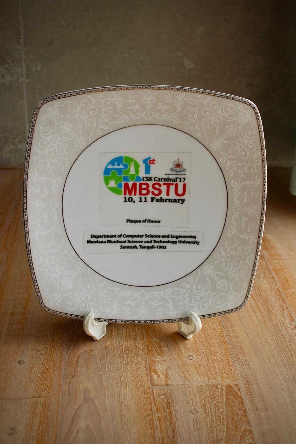 Award received by Toph at 1st MBSTU CSE Carnival Programming Contest